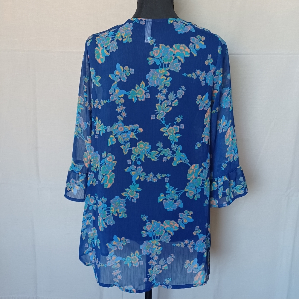 Xhilaration Floral Sheer Blue Kimono Cardigan - Picture 8 of 8